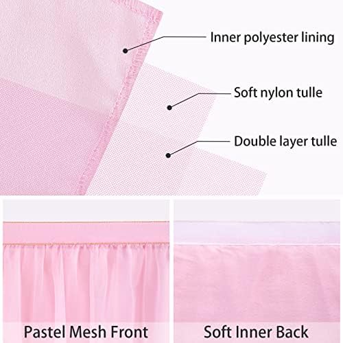 Rectangle Table Skirt Pink 14FT Tulle Table Skirting LED Tutu Tablecloth for Wedding Birthday Party Baby Shower Decorations - Image 6