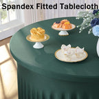 8 Pack Hunter Green Spandex Round Tablecloths for 72 inch Table, Stretchy 132inch Fitted 6FT Round Table Cloths, Wrinkle Free Table Cover with Skirt for Wedding Party Dining Banquet - Image 2