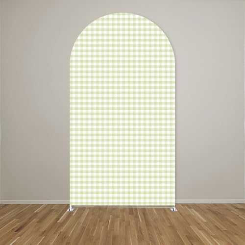 Plaids Arch Backdrop Cover for Silly Goose Baby Shower Arch Frame Stretchy Cover Gingham Kids 1st Birthday Party Fiesta Decorations (7.2x4ft Cover,Light Green) - Image 2