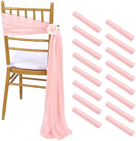 Fanqisi 16 Pieces Chair Sashes with Ribbons 8ft Long Blush Soft Fabric Drapes for Wedding Church Chair Aisle Decorations by Fanqisi