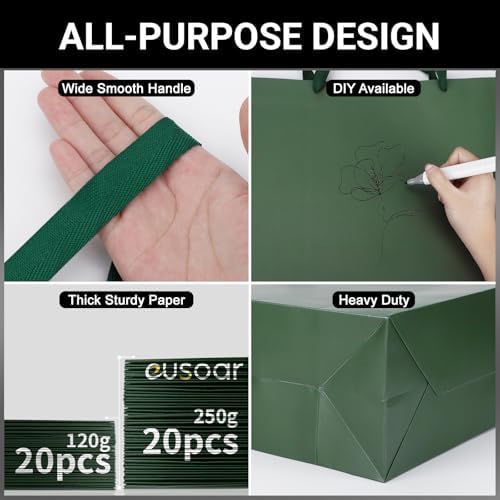 EUSOAR Large Paper Bags with Handle, 20pcs 16"x6"x12" Gift Wrap Bags Bulk, Merchandise Business Craft Grocery Retail Wrapping Bags, Wedding Christmas Birthday Thank You Gift Treat Party Favor Bags - Image 3