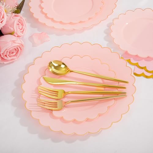 LIYH 210pcs Pink Gold Scalloped Plastic Plates, Elegant Party Dinnerware - Image 6