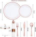 WELLIFE 350 Pieces Rose Gold Plastic Dinnerware, 50 Guests Disposable Plates with Rose Gold silverware and Cups, 50 Pre Rolled Napkins with Cutlery, Perfect for Wedding and Party - Image 2