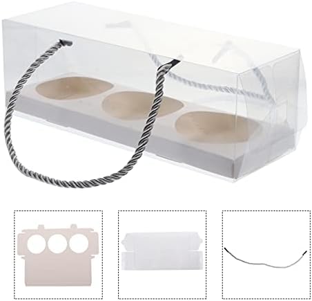 Housoutil 10PCS Clear Bakery Cake Boxes Portable Bakery Box Pastry Dessert Cookie with Handle and Paperboard for Birthday Wedding Mothers Day Baby Shower Graduate Party (White) - Image 3