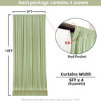20x10FT Sage Green Backdrop Curtains for Wedding Parties, Wrinkle Free Photo Backdrop Curtains for Wedding Birthday Party Baby Shower, Fabric Drape with Rod Pockets 5ft x 10ft, 4 Panels - Image 4