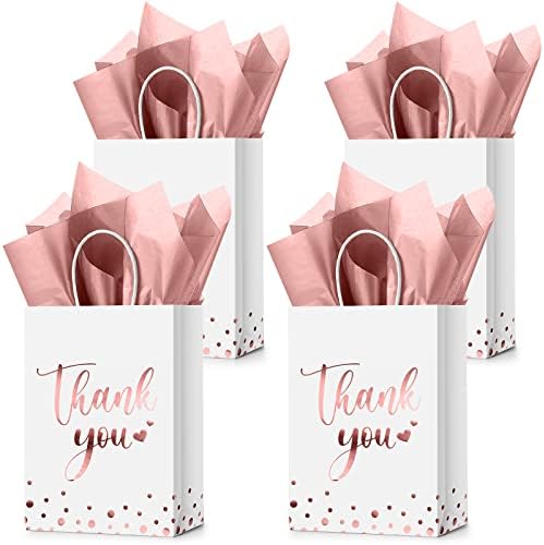 Tinlade 50 Pcs Thank You Gift Bags Bulk Paper Thank You Wedding Bags with Handle for Business, Shopping, Wedding, Baby Shower, Party Favors(Gold Stamp,Rose Gold) by Tinlade