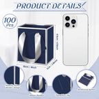 Yeaqee 100 Pcs Mini Paper Gift Bags with Handles Tag, Navy Blue,Silver - Image 2