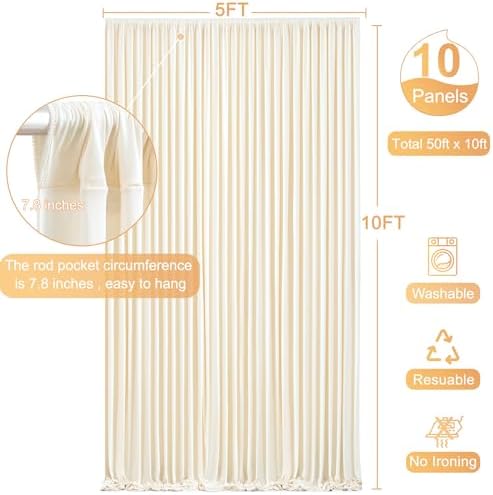 10 Panels Champagne Backdrop Curtain for Baby Shower Wrinkle Free 50ft x 10ft Backdrop Drapes Panels for Parties Wedding Bridal Shower Birthday Photo Photography Fabric Background Decoration - Image 5
