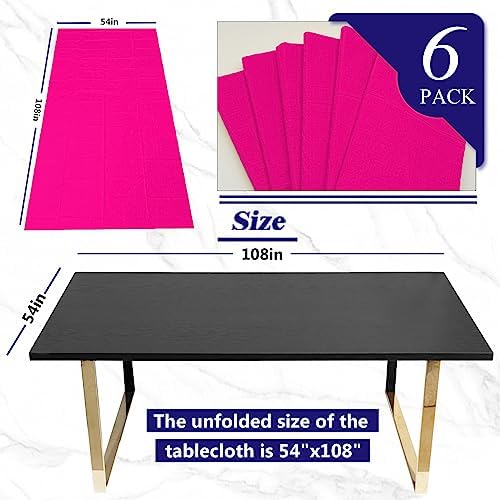 [6 Pack] Hot Magenta Paper Tablecloth Disposable for Rectangle Tables, 54 X 108 Inch Party Table Cover with Plastic Backing, Waterproof 3 Ply Table Cloth for Bachelorette Valentine's Day - Image 6