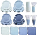 336 Pcs Dusty Blue Gradient Disposable Dinnerware Sets for 48 Guests, Blue Party Supplies Include Paper Plates, Cups, Napkins and Plastic Cutlery for Wedding, Birthday, Baby Shower Party by Sunnychicc