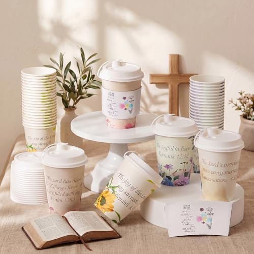 Remerry 100 Pcs 12oz Floral Disposable Coffee Cups with Lids and Sleeves Paper Insulated Drink Hot Coffee Paper Cups with Dome Lids and Sleeves for Party Wedding Birthday Baby Shower (Creative) - Image 3