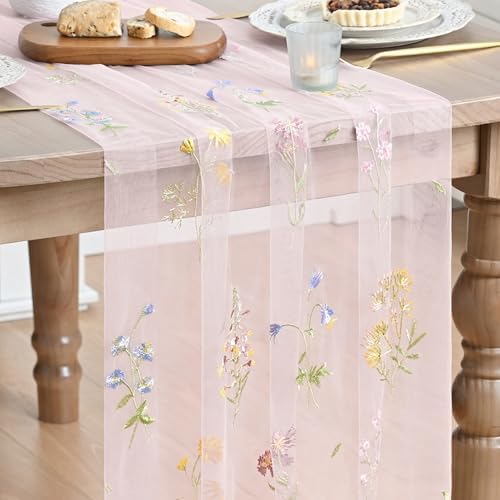Artoid Mode 6PC Floral Light Pink Embroidery Table Runner 120 Inch 10FT by ArtoidMode