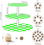 J JOYSAY Chess Checkerboard Light Green White Pattern Acrylic Cupcake Stand 3 Tier Dessert Table Display Set Clear Cake Stands for Baby Shower Party Wedding Decorations Easy Assembly Donut Tower - Image 3