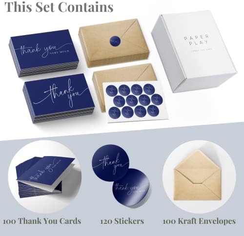 Thank You Cards | Bulk Greeting Cards | 100 Pack (Navy Blue) - Image 2