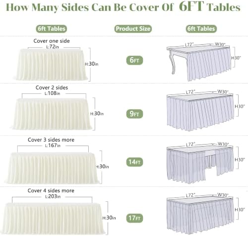 PARTISKY Light Ivory Pleated Ruffle Table Cloth for Wedding Baby Shower Display Table,Wrinkle Resistant Polyester Table Skirt for Rectangle Tables 14ft - Image 7