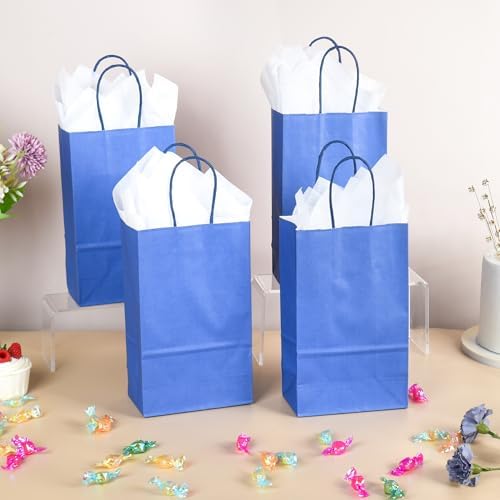 DjinnGlory 100 Pack Small Navy Nautic Blue Paper Gift Bags with Handles Bulk Set for Graduations, Small Business, Birthday Party Treats, 9x5.5x3.15 Inch - Image 4