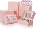 COTOPHER 50Pcs Cookie Boxes with Ribbons, 9x6x3 Inch Pink Bakery Boxes by COTOPHER