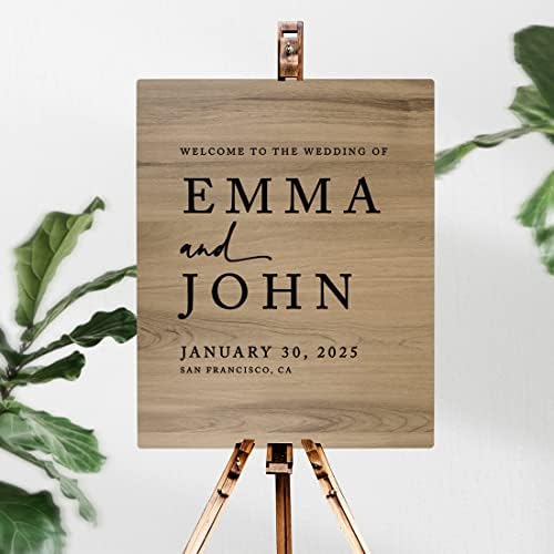 Andaz Press Large Wooden Welcome Sign for Wedding Rustic Welcome Sign 16" x 20" Custom Names Date & Location Modern Wedding Signage English Oak MDF Wood Finish Wedding Reception Indoor Outdoor Signs - Image 2