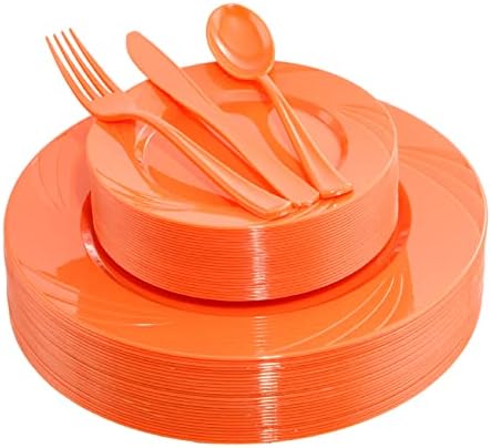 YOUBET 125PCS Orange Plastic Plates for Parties by YOUBET