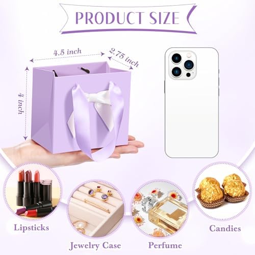 Kolldenn 50 Pcs Small Purple Gift Bags Bulk with Bow Ribbon Handles - Image 5