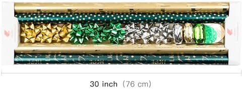 WRAPAHOLIC Green Christmas Wrapping Paper Set - Green and Gold Metallic Foil Shine Christmas Wrapping Paper Bundle with Gift Bow & Ribbon & Tag & Sticker - Image 7