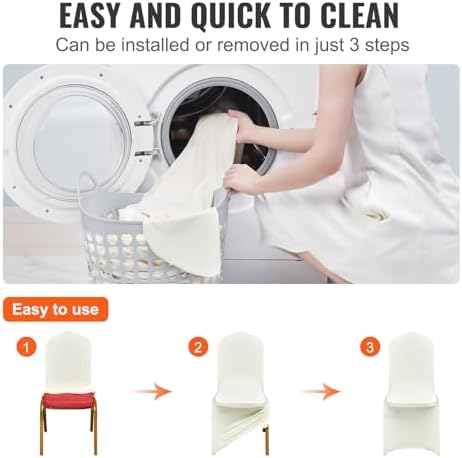 VEVOR Stretch Spandex Folding Chair Covers, Universal Fitted Chair Cover, Removable Washable Protective Slipcovers, for Wedding, Holiday, Banquet, Party, Celebration, Dining, 100PCS (Ivory/Beige) - Image 4