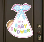 Baby Shower Party Door Sign Decoration, Welcome It's a Boy Stork Bundle Decor Hanger, Newborn Greeting Card, New Birth Arrival Banner Art, Keepsake Gift, Pink and Blue Wall Wreath, Indoor/Outdoor - Image 4