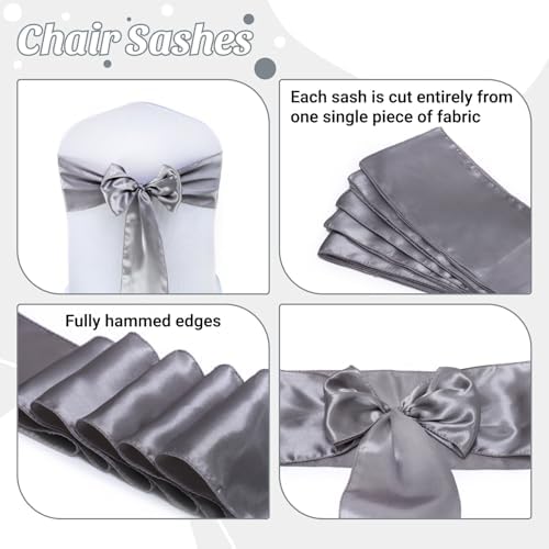 MDS® Pack of 300 Satin Chair Sashes for Wedding & Events – Silver Grey - Image 5