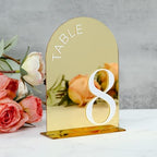 Gold Mirror Arch Wedding Table Numbers 1-20 with Stands - Image 6