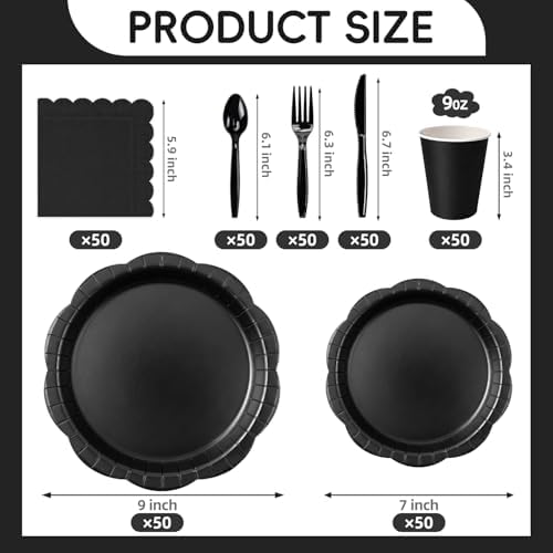 350 Pcs Black Decagonal Disposable Party Plates & Napkins Set - Image 4