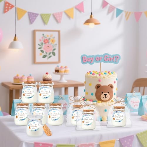 24Pcs Baby Shower Candle Party Favors Lavender Scented Glass Jars Wax Candle Bulk with Thank You Cards Organza Bags for Guests Boy Girl Birthday Gender Reveal Gift Souvenirs (Blue Bear, 24) - Image 5