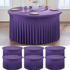 6 Pack Purple Spandex Round Tablecloths for 60 inch Table, Wrinkle Free Stretchy 120inch Fitted 5FT Round Table Cover Cloths with Skirt for Wedding Party Dining Banquet by Htper