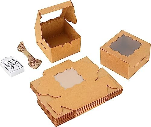 KPOSIYA 120pcs Small Cookie Boxes with Window, 4x4x2.5 Brown Bakery Box - Image 5
