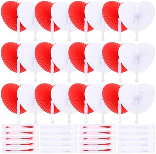 Blulu 60 Pack Wedding Heart Folding Hand Fans Decor Bulk, Red White by Blulu