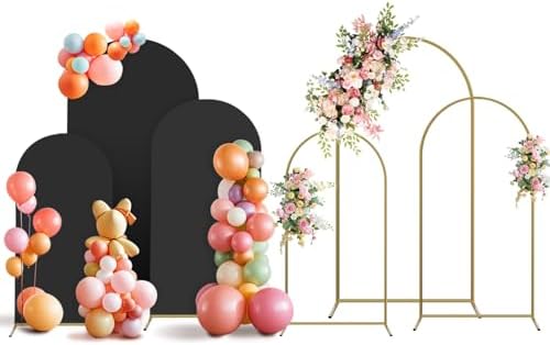 Arch Backdrop Stand and Cover Set, 3 Metal Balloon Arch Backdrop 7.2ft 6.6ft 6ft, Gold Arched Stand Frame for Wedding, Parties,Birthday, Backdrop Decorations (Black,7.2ft+6.6ft+6ft) by Holldoor