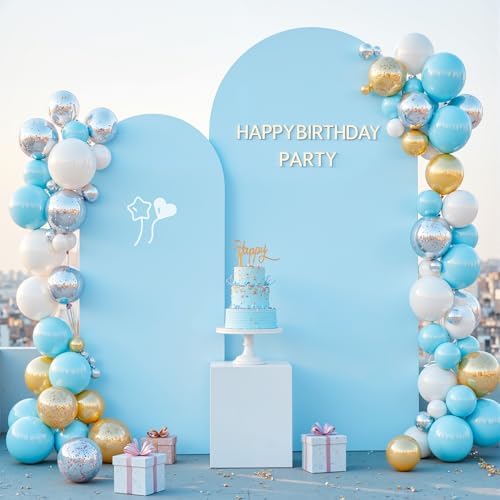 Baby Blue and Royal Blue Arch Cover 2 Set-7.2FT and 6FT Arch Backdrop Cover Spandex Fitted Wedding Arch Stand Covers for Baby Shower Boy Birthday Party Gender Reveal Photo Background Decorations - Image 3