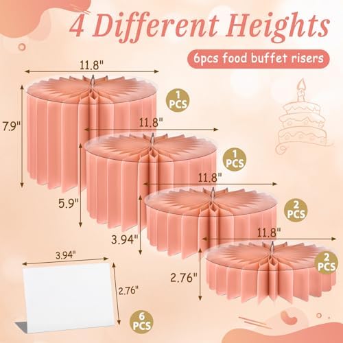 6Pcs Buffet Risers, Valentine's Day Food Risers for Table, Foldable Cake Display Stands, Tall Cardboard Cupcakes Stand for Show Catering Desserts Jewelry Wedding Birthday Party Decoration (Pink) - Image 2