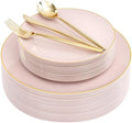 I00000 150 PCS Pink Plastic Plates,Heavy Duty Pink Disposable Plates by I00000