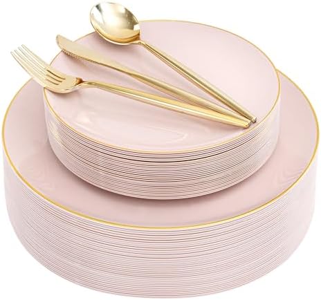 I00000 150 PCS Pink Plastic Plates,Heavy Duty Pink Disposable Plates by I00000