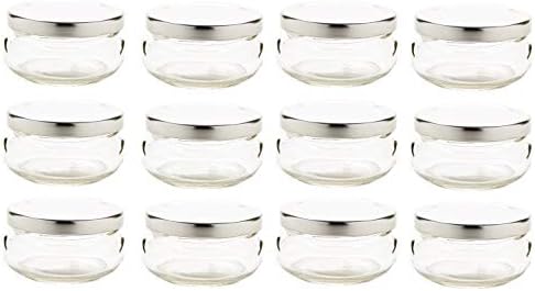 Nakpunar 12 pcs 3.3 oz Glass Tureen Jars with Silver Lids -100ml by Nakpunar