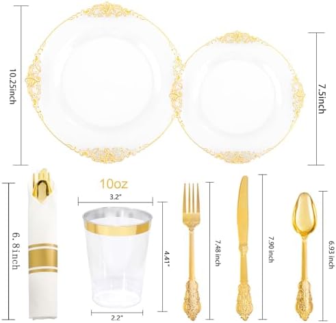 Hioasis 210 Pcs White Gold Plates for Party - Image 3