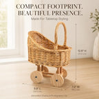 Wicker Baby Carriage Basket, Vintage Rattan Stroller Flower Basket for Baby Shower Centerpiece, Woven Carriage Decor for Wedding, Nursery Display and Photography Prop (Small) - Image 5