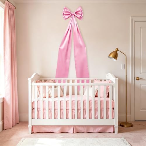 Large Pink Bow Decor, Double Layer Satin 80x20 Inches - Image 5