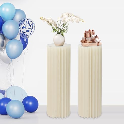 2PCS Cylinder Pedestal Stands for Party Table Cake Pedestal Stand for Parties Columns and Pillars Display for Parties Wedding Birthday Baby Shower Christmas Decorations Foldable Cardboard by EDUJUAN