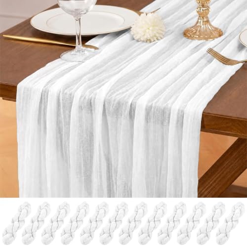 12 Pack White Table Runner 10Ft Cheesecloth Table Runner Rustic Gauze Table Runners Romantic Long Sheer Fabric Cheese Cloth Table Runners for Wedding Party Bridal Baby Shower by Lumaycens