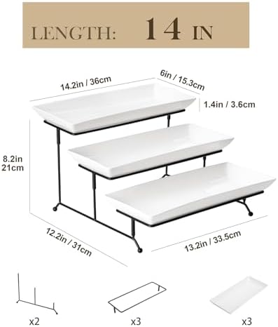 MALACASA 3 Tier Serving Trays, White Porcelain Serving Platters, 14 Inch - Image 2
