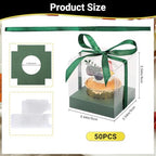EUSOAR Clear Cupcake Boxes, 3.5 Inch 50 Pack Muffins Gift Wrappers Cake Containers with Inserts and Ribbon, Dessert Pastry Holder Disposable Cookies Carrier for Wedding Party Favor Bakery-Green - Image 2