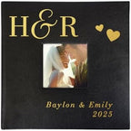 Personalized Wedding Photo Album, Holds 200 4" x 6" Photos, Engraved Couples Initials Leatherette Picture Album, Wedding Engagement Gift, Black Photo Album by GiftsForYouNow