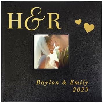 Personalized Wedding Photo Album, Holds 200 4" x 6" Photos, Engraved Couples Initials Leatherette Picture Album, Wedding Engagement Gift, Black Photo Album by GiftsForYouNow