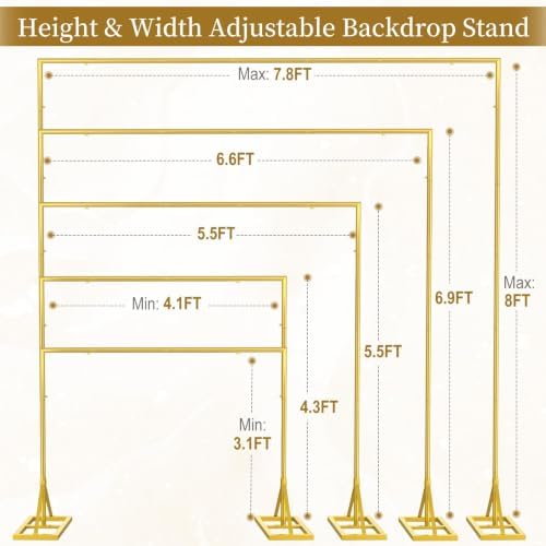 EMART 8FT Square Backdrop Stand Heavy Duty, Gold Metal Pipe and Drape Stand - Image 5